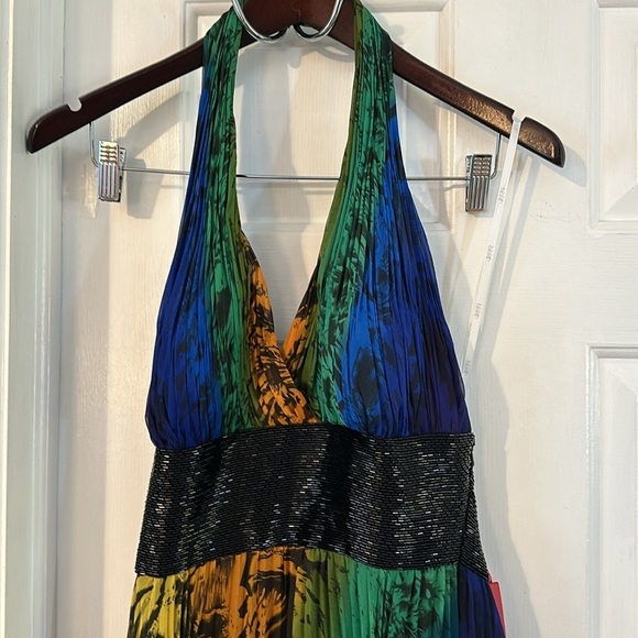 NWT Women’s Bicici Multi Color Halter Top Sequined Waist Maxi Dress Size Small - Picture 2 of 11